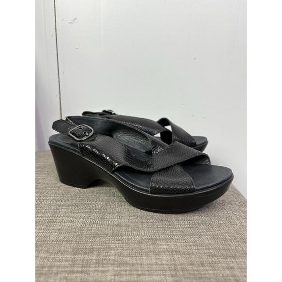 Dansko Shoes - Dansko Shoes Womens Size 39 8.5 Jacinda Slingback Sandals Wedge Leather Black